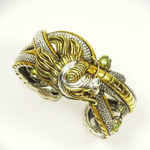 ECHO of the DREAMER Sterling Silver Bronze FW Pearls & Peridot Cuff Bracelet - Picture 1 of 12